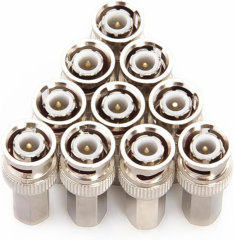 BeElion 10-Pack BNC Male Twist-on Connector for RG59 Coaxial Cable - 75 Ohm, Nickel-Plated Brass Housing, Brass Contacts - for CCTV Security Systems, Satellite TV & Antenna Setups, Easy Tool-Free Installation - Image 2